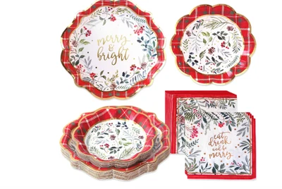 Kate Aspen 62 件套圣诞餐具套装:16 盘 (7"&9),30 张餐巾纸,假日 — 第 1/4 张图片