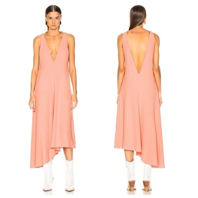 Tibi V Draped Midi Dress Size 0 Pink Haze Crepe Jumper Asymmetric Guest Designer - Image 1 of 4