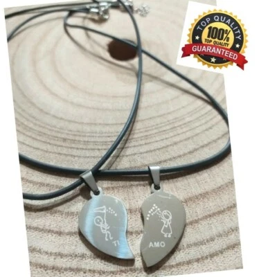 Collana Con Ciondolo Cuore Fidanzati Doppio Cuore Spezzato Idea Regalo Amore - Immagine 1 di 4