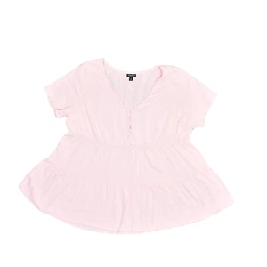Torrid Women's Blouse Rayon Plus Size 2 V Neck Short Sleeve Solid Stretch Pink - Picture 1 of 8