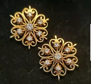 Vintage 14K Gold 7 Diamonds each filigree screwback Earrings 9.89 grams - Picture 1 of 1