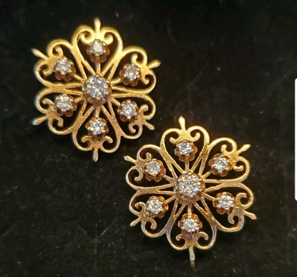 Pendientes Vintage Oro 14K 7 Diamantes Cada Filigrana Tornillo 9,89 gramos Foto 1 de 1
