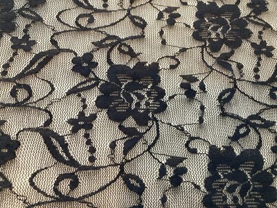 Tela de coser de encaje de malla floral negra 1+ yardas 56" SEGUNDOS hecha en EE. UU. Foto 1 de 4