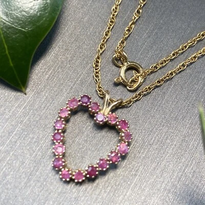 Vintage Ruby Pendant Open Heart Estate Fine Jewelry Pre-Owned 14K Yellow Gold - Image 1 of 4
