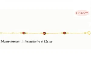 Bijoux Bébé Enfant Bracelet 3 Coccinelles Email Rouge 12 ou 14 cm Or Massif 9K - Picture 1 of 2
