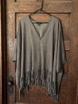 Karen Kane Gray Supple Faux Suede Fringe Oversized Poncho Top Sz S M Boho - Image 1 of 4