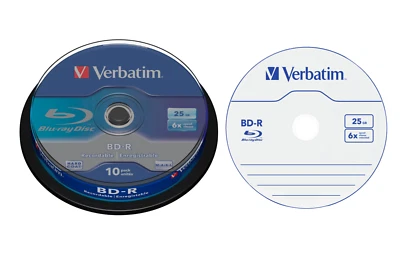 Blu-Ray 10 Disc Rohlinge weiß Verbatim bedruckbar 25GB Spindel/Cakebox 6x Speed - Bild 1 von 2