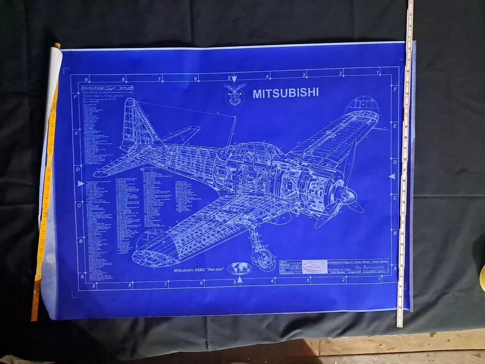 Model Airplane Large Printed Plan RC Scale Plane Drawing A6m2  P26 - Image 1 of 3