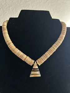 Vintage Heishi Graduated Shell Choker Pendant Necklace - 14" Long - Picture 1 of 13