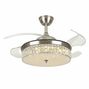 42 Inch Invisible Ceiling Fan Lamp Crystal Pendant Light LED Chandelier + Remote - Picture 1 of 12