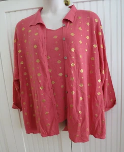 Conjunto sin mangas cárdigan tejido mezcla de lino dorado coral brillo verano Nic Zoe 3X - Imagen 1 de 24