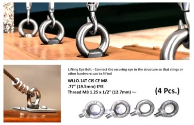 (4 piezas) WLLO.14T - M8 PERNO OJO COLGANTE ELEVACIÓN - OJO 3/4" (19,5mm) - vástago 1/2" Foto 1 de 4