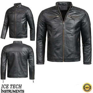 Echtleder Herren Lederjacke Bikerjacke Cafe Racer Schwarz Slite Motorradjacke - Bild 1 von 28
