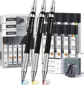 3PCS 2MM Mechanical Pencils with Case, Artist Lead Pencil Metal Lead Holder with - Picture 1 of 8
