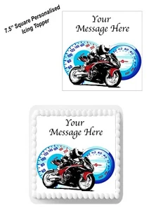Cake Topper PERSONALISED Fast Motorbike Biker Edible Icing 7-8" SQUARE Topper - Picture 1 of 10