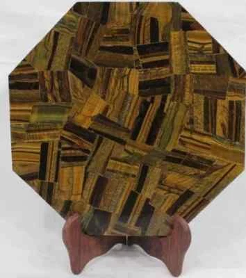 12" Corner Table Top Tiger Eye Stone Inlay Work Home Decor - Image 1 of 4