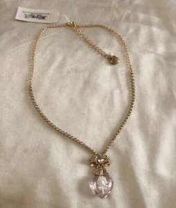 Betsey Johnson Blush Pink Crystal Heart Pendant Necklace With Cup Chain NWT - Picture 1 of 12