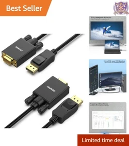 DisplayPort to VGA Cable 1.8M 2 Pack Gold-Plated High Speed Data Transfer - Picture 1 of 9