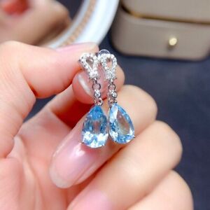 2Ct Pear Cut Blue Topaz Diamond  Drop Dangle Earrings 14K White Gold Over