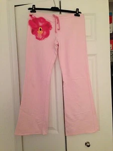 NEW PINK W/ FLOWER LOUNGE TRACK LIGHTWEIGHT SWEATPANTS 100% COTTON UNIQUE W-SM - Picture 1 of 3
