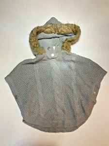 Girls size 12 months little Lass poncho sweater cable knit faux fur hood - Picture 1 of 6