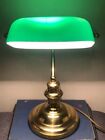 Vintage  BANKERS /BARRISTER’S GREEN GLASS Brass Gold Table  Lamp working 16 inch