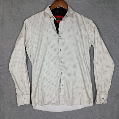 Мужская рубашка Zara большой цвет слоновой кости с принтом длинным рукавом на пуговицах летняя классика - Изображение 1 из 4