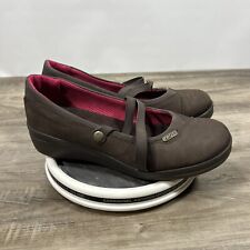 CROCS PATRICIA Womens 9.5 Brown Leather Mary Jane Wedge Slip On Comfort Shoes