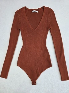 Abercrombie & Fitch Rust Burnt Orange Ribbed Long Sleeve V-Neck Bodysuit XS - Bild 1 von 4