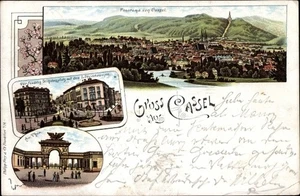 Litho Kassel in Hessen, Friedrich Wilhelmsplatz, Löwenbrunnen,... - 3872361 - Picture 1 of 2