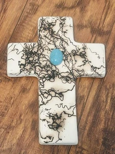 Navajo Horse Hair Cross Wall Hanging W/ Turquoise Signed White Antelope - Picture 1 of 13