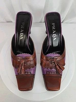 Mulas vintage Prada años 90 moradas y marrones hechas en Italia por Vero Cuoio talla 38 1/2 Foto 1 de 4