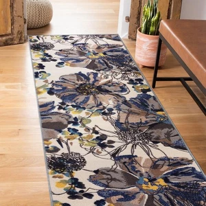 Modern Bright Flowers Non-Slip (Non-Skid) Runner Rug 2' X 7' (22" X 84") Cream - Picture 1 of 7
