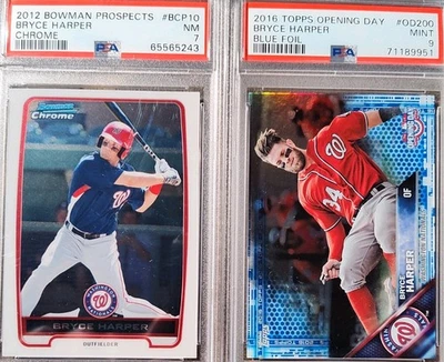 Bryce Harper Rookie RC PSA Lote 2012 Bowman Prospects 7 2016 Día Inaugural Azul 9 Foto 1 de 3