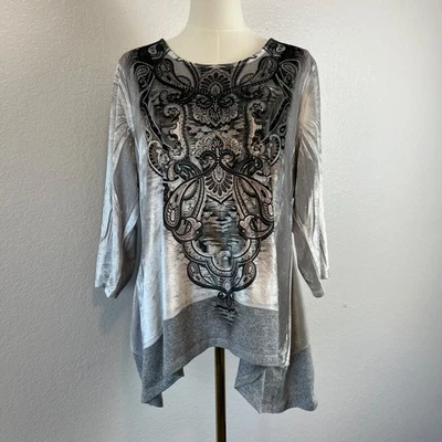 Whimsigoth One World Top Womens 1X Grey Velvet Rhinestone Boho Flowy Y2K Fairy - Image 1 of 4