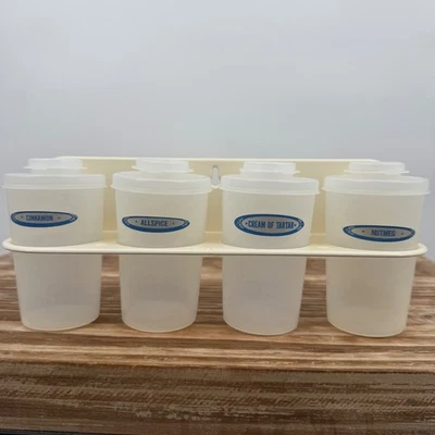 Vintage Tupperware Spice Rack Cinnamon Allspice Cream of Tartar Nutmeg Shakers - Image 1 of 4