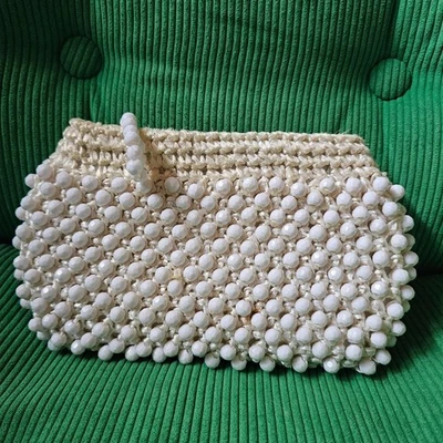 Винтажный 60-х годов моды бисером Raffia сплетенный коктейль застежки сделано в Японии сумочка Дамская сумка - Изображение 1 из 4