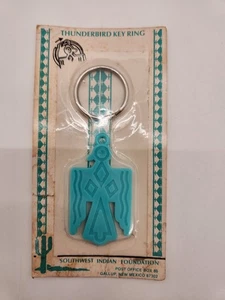 Vintage NOS Thunderbird Key Ring Plastic Turquoise Southwest Indian Foundation - Picture 1 of 6