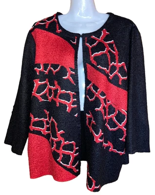Chicos 3 Travelers 1 Hook Black Red Crinkle Crepe Jacket 3/4 Sleeve Size XL - Image 1 of 4