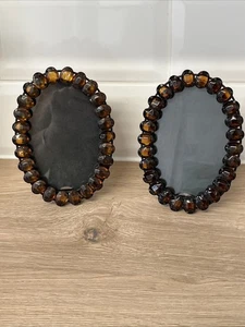 Lovely Oval Metal Photo Frames With Faux Amber Beading - Actual Height 6” - Picture 1 of 10