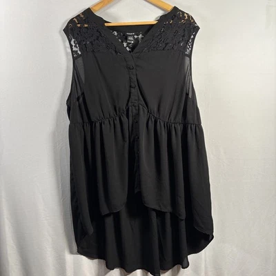 Top Babydoll Whimsigoth Fairy Grunge Floral Encaje Negro Sin Mangas para Mujer 3X Foto 1 de 4