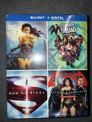 DC 4 Films Blu-ray Set Wonder Woman,Suicide Squad,Batman V Superman,Man of Steel Foto 1 de 3