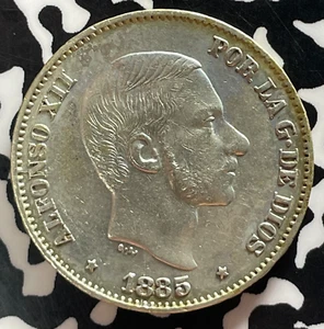 1885 Spanish Philippines 50 Centavos Lot#T4687 Silver! - Picture 1 of 2