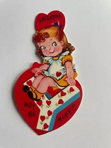 Tarjeta de San Valentín Y Not Be Mine Kitsch Linda Niña Corazones De Colección c 1950 Sin Usar Nueva de Lote Antiguo - Imagen 1 de 4