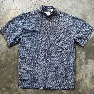 Camisa manga curta vintage anos 80 anos 90 Robert Stock 100% seda botão frontal grande - Imagem 1 de 4