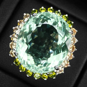 Ravishing Teal Green Tourmaline 23.30Ct 925 Sterling Silver Handmade Halo Rings - Picture 1 of 9
