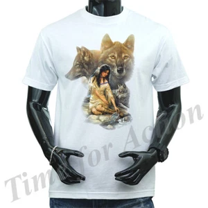 Camiseta gráfica Inner Vision nativa americana niña con animales lobo - Imagen 1 de 3