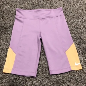 Nike Shorts Girls Medium Purple Orange Tight Fit DriFit Youth Kids - Picture 1 of 7