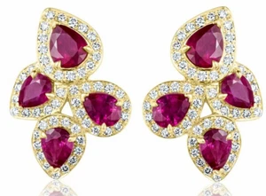 2.04ct Natural round Diamond 14k yellow gold BIS Hallmarked ruby stud earring - Picture 1 of 4