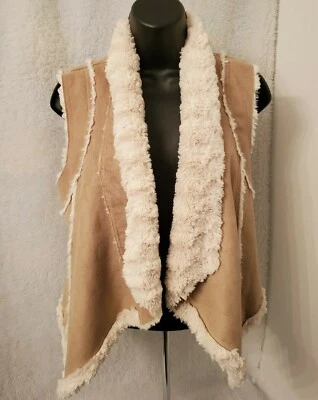 Guess Mujer Chaleco Chaqueta Abrigo Talla S Pequeño Marrón Blanco Gamuza Foto 1 de 4